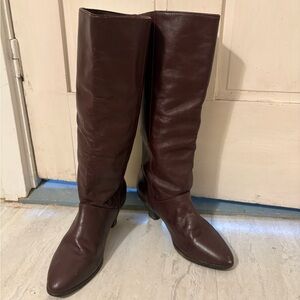Vintage Frye Dark Brown Leather Heeled Boots